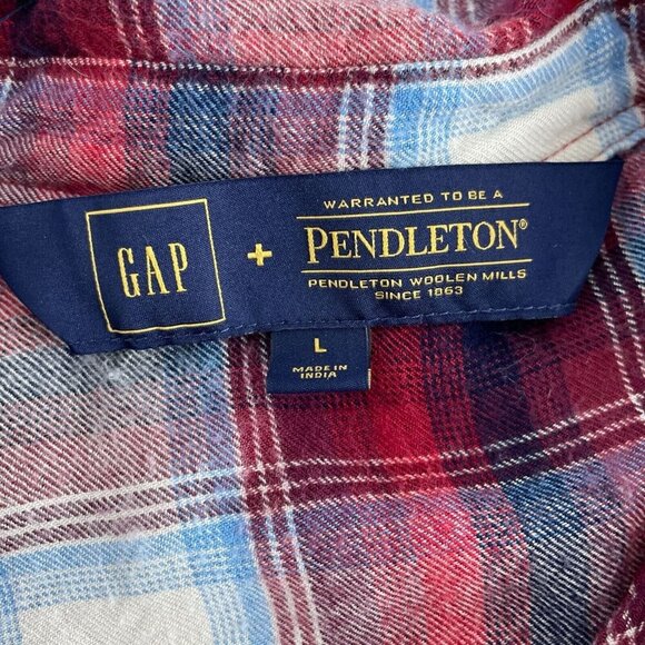 Gap + Pendleton Womens Long Sleeve Plaid Button-Up Shirt Red & Blue Rayon L 1420 - Picture 4 of 8